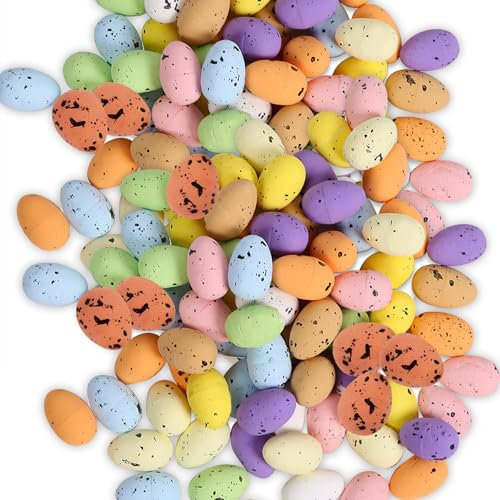 HFMYGS 100 Stück Ostereier Deko, Deko Ostereier Eier, Mini Ostereier Gefleckt Deko, Tischdeko Ostern, Styropor Eier, Plastik Ostereier, Osterdekoration Kunststoffeier, Graffiti Korb Stuffers Ostern