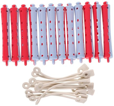 SHERCHPRY Lot de 12 Bigoudis Permanents à Effet Froid 19x91 Mm pour Permanente Ondulée en PC Gris Bleu Rouge, Tiges de Bouclage Antidérapantes pour Femmes et Hommes Cheveux Naturels, Usage