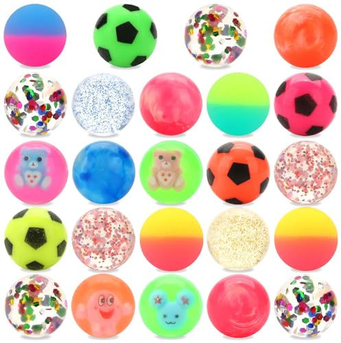 TAXTYHRE 24 Pièces Balles Rebondissantes Enfant, 25mm Balles Rebondissantes, Couleurs Mélangées, Remplissage de Sac de Fête pour Enfants, pour les Cadeaux de Fête d'anniversair