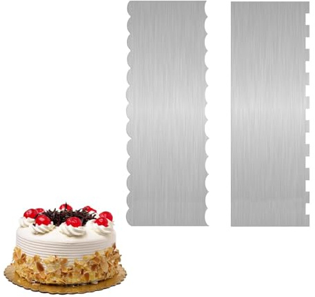 Cake Scrapers - TRACOMPAN 2Pcs Double Sided Stainless Steel Cake Scraper, Buttercream Icing Smoother Tool for Cake Decorating, Fits Different Shapes of Cake Edges Decoration