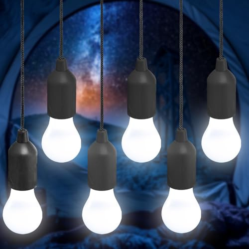 6 bombillas LED de camping, luz de camping para tienda de campaña, lámpara de camping con interruptor de tirador, lámpara portátil para tienda de campaña, lámpara para senderismo, pesca, escritorio