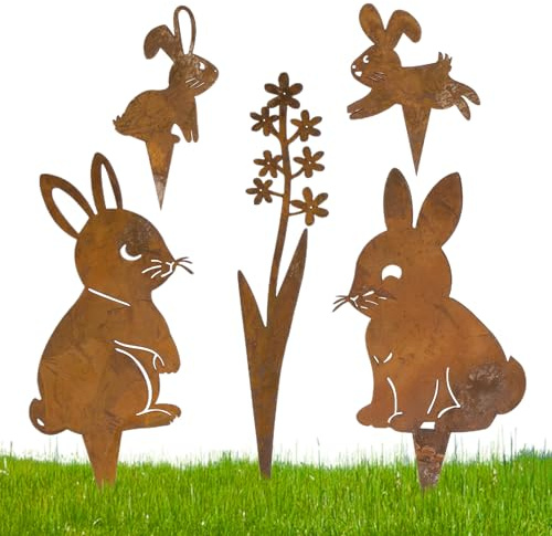 Decoración De Jardín En Conejo - Metal Garden Stakes para Pascua | Decoraciones Exteriores De Animales | Suministros De Césped Versátil para El Paisaje del Patio del Paisaje | De Césped S
