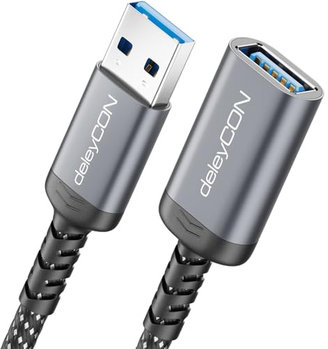 deleyCON 1m Prolunga USB 5 Gbps (A-Maschio su A-Femmina) - Connettori in Alluminio e Cavo in Nylon - USB 3.0/3.2 Gen1 - per Tastiera, Mouse, Stampanti, Scanner, Fotocamere e Hard Disk Esterni