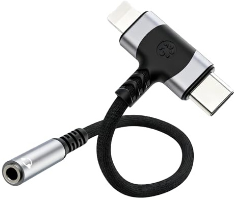 AYHYHLJZJ Adaptador 2 en 1 USB-C & Lightning a Jack 3,5 mm – Adaptador de Audio HiFi con Chip DAC, USB-C/Lightning a Auxiliar, Compatible con iPhone 16/15/14/13, Samsung S24/S23/S21, MacBook, iPad