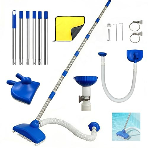 Nettoyeur de Sol de Piscine avec Tuyau Rétractable 350 cm, Aspirateur Piscine Gonflable, Aspirateur de Sol avec Tige Télescopique de 230 cm