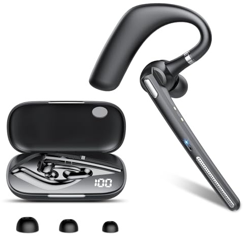 CASCHO Manos Libres Auricular Bluetooth V5.4, Auriculares inalambricos Bluetooth con Doble Micrófono Cancelación, 100H en Espera, Conexión Dual, Función de Silencio, Manos Libres Oreja para Oficina