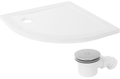 LuxeBath Duschbricka 80x80 cm Vit, Duschkar med Avloppssats Komplett Set, SMC Duschtillbehör H40 mm, Hörndusch 55 cm Radie, Extra Platt Duschkar med Sifon, Fyrkantig och Rund, Högglans Badinstallation