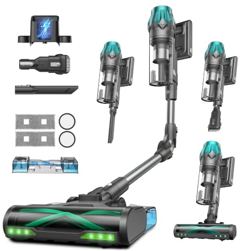 Vexilar V15Max Aspiradora sin Cable 65Kpa/60Min,con Fregona y Tanque de Agua,Anti-Enredo,Escoba Aspirador Autoportante,Fácil Maneja,Aspiradora Fregadora sin Cable para Suelos/Alfombras/Pelos/Coche
