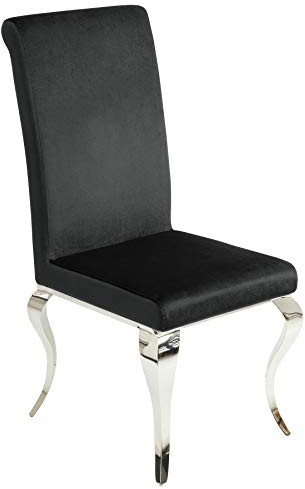 invicta INTERIOR Eleganter Stuhl MODERN BAROCK schwarz Stuhlbeine aus Edelstahl mit Negro Samt Lehnstuhl Esszimmerstuhl