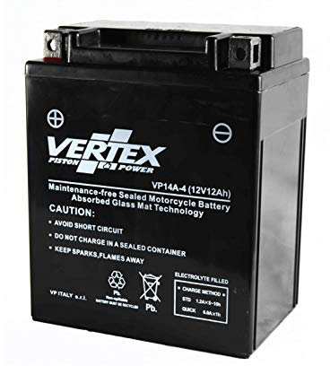 My Moto Parts 712149P Vertex VP14A-4 Sealed AGM Motorcycle/Powersport Battery, 12V, 12Ah, Replaces: CB14-A2/B2, YB14-A2 for Motorcycle, ATV's, Personal Watercraft and Snowmobiles, 13.5 x 9.1 x 16.6cm