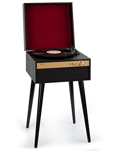 Auna Tocadiscos de Vinilo Vintage, Incluye Altavoces con Sistema Estéreo para Musica, Reproductor Vinilo Retro, Potente Sistema Sonido, Giradiscos Portátil para Casa, Transmisor y Receptor BT, Patas