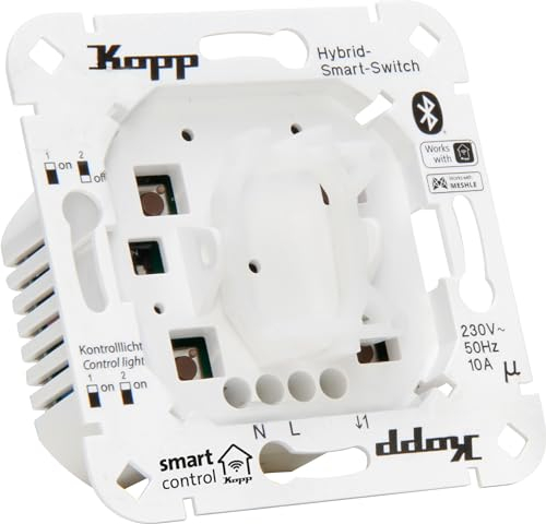 Kopp Smart-Control Hybrid-Smart Switch: Taster 3-Draht, 1-Kanal mit Univers. Wippenaufnahme für Kopp und versch. Schalterhersteller, Smart-Home, Amazon Alexa, Google Home, 833403010