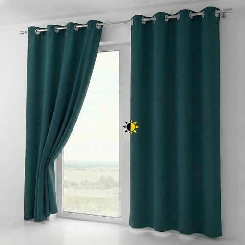 BEAUTEX Tenda oscurante con occhielli, Tendaggi oscuranti, dimensioni e colore a scelta (larghezza 140 cm, altezza 225 cm, petrolio)