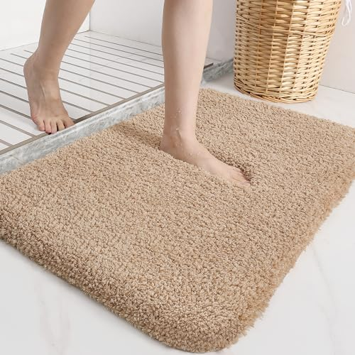 DEXI Badematte rutschfeste 50 x 80 cm, Badteppich Waschbar, Absorbierende weicher Badezimmerteppich, Mikrofaser Badvorleger für Dusche,Badewanne und Waschbecken, Beige