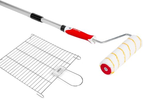 PENNELLIFICIO 2000 | Set Pittura Professionale Composto da Rullo, Asta in Alluminio e Retina in Metallo Scola-Rullo, per Pitture da Interni e Idropitture, Asta da 110 cm a 200 cm