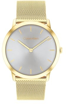 Calvin Klein Orologio Con Movimento Al Quarzo A Due Lancette Per Uomo e Donna Collezione EXCEPTIONAL con Cinturino in Maglia Metallica in Acciaio Inossidabile di Colore Dorato - 25300003, Gold