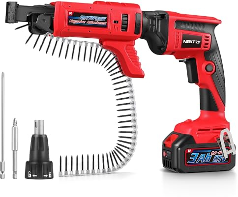 NEWTRY Atornillador pladur inalámbrico para tabiquería seca adecuado para tornillos PH2 25-57mm, 20V MAX 3.0Ah con cargador, incl. 100 piezas de tornillos rosca gruesa 3,9 x 35 mm