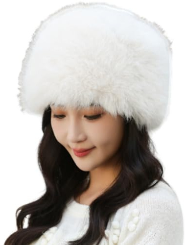 ISAKEN Chapeau d'hiver en fausse fourrure, style cosaque russe pour femme, chapeau d'hiver tendance coupe-vent pour temps froid, pour la maison, les voyages, le ski, la randonnée, blanc, M