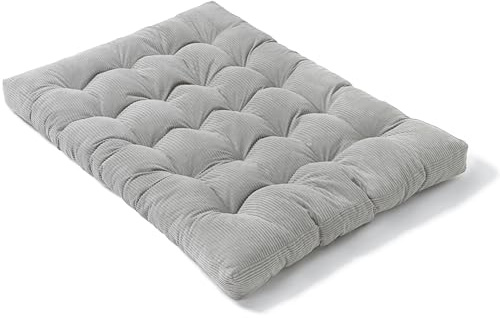 bananair - Futon 2 Places Épais & Confortable, Rembourrage en Mousse - Tissu en Velours Côtelé, Doux & Élégant - Sangles Incluses, Matelas de Sol Pliable Pratique (160x200 cm, Gris Clair)