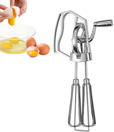 Batidor de huevos manual - Batidor de huevos | Batidora de huevos ergonómica con manivela | Batidor de huevos manual de acero inoxidable | Batidora de mano portátil, batidor de huevos apto para lavava