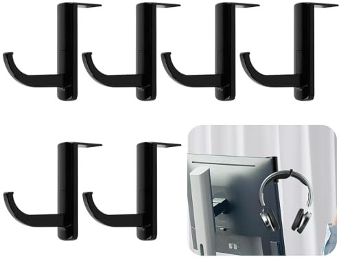 Lot de 6 Supports pour Casque D'écoute pour Moniteur, Facile à monter, Idéal pour l'ordre au Travail ou au Bureau (Noir)