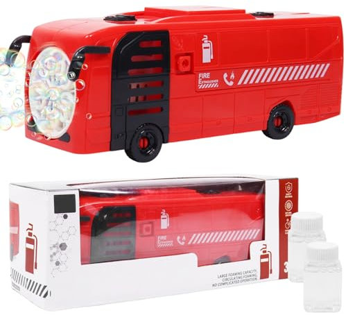 Seifenblasenmaschine Kinder, Feuerwehrauto Seifenblasenstab für Kinder, Bubble Machine Kids Vollautomatisch, Seifenblasen Stab Elektrisch 6-Loch, Seifenblasen Maschine Für Kids Party Spielzeug