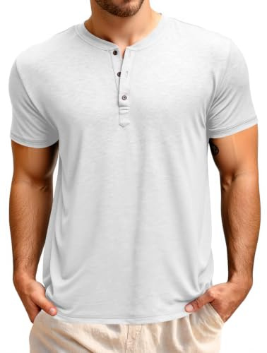 Runcati Hombre Camiseta Manga Corta Henley | Botones, Color Liso, Ajuste Regular, Transpirabilidad, Look Veraniego, Estilo Casual, Prenda Básica