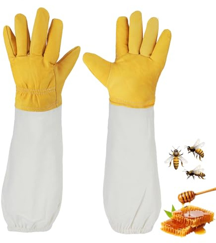 HO-SFSM 1 Par Guantes para Apicultor, Guantes de Apicultura de Piel de Cabra, Guantes de Trabajo de Jardinería para el Apicultor Novato