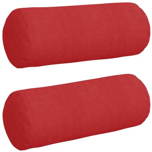 vidaXL Cojines Bolster 2 pcs Rojo Ø 15 x 40 cm Tela, Cojines cilíndricos cómodos, Fundas Removibles, Almohadas Decorativas, Elementos Multiusos para el hogar