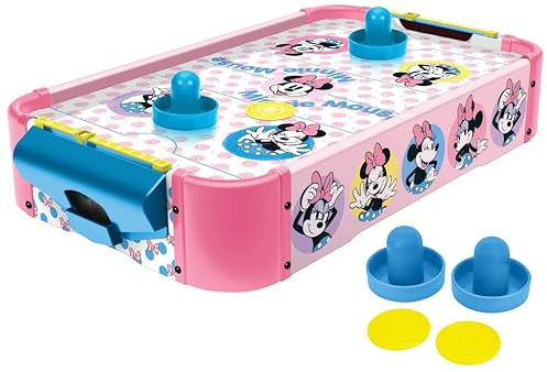 World Tech Toys Minnie Mouse Air Hockey Table for Kids - Wooden Tabletop Game with Puck, Pushers & Air Flow System - Disney Licensed - Kids 4+