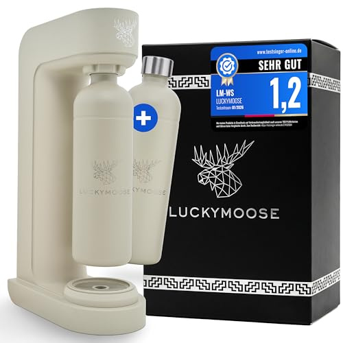 Luckymoose Infinity Wassersprudler mit 2x 1,25L langlebigen, spülmaschinenfesten Edelstahlflaschen – CO₂-sparende Sprudelwasser Maschine – Kompatibel mit den blauen 60l CO₂-Zylindern