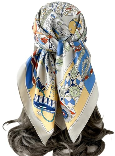 Traziewell Large Square Head Scarf for Women, Silk Satin Scarf for Hair Wrapping at Night Beach Bandanas for Sleeping 35 Inch 11096