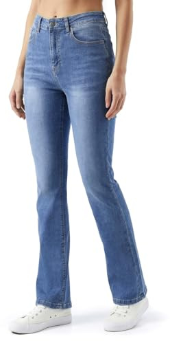Zylioo Jean long extensible pour femme avec entrejambe de 81,3 cm/86,4 cm, jambe droite, taille mi-haute, coupe classique pour femmes de grande taille, bleu classique, Medium extra haut