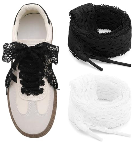 2 paia di Stringhe per Scarpe, Lacci e Stringhe Sportivi Piatti, Lacci in Pizzo, Stile Balletto, Lacci in Pizzo Elastici, Carino Stile Femminile, Lacci per Scarpe da Donna con Fiore Piatto e Pizzo