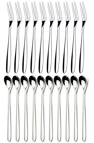 [20-PCS] Stainless Steel Cocktail Tasting Appetizer Cake Fruit Forks and Tea Dinner Server Spoon Kitchen Accessory Wedding Party (10 Forks + 10 Spoons)