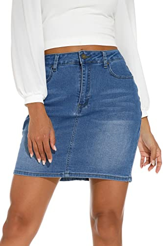 GUANYY Women's Stretch Denim Mini Skirt - Slim Fit & Stylish (Clear Blue, Small)