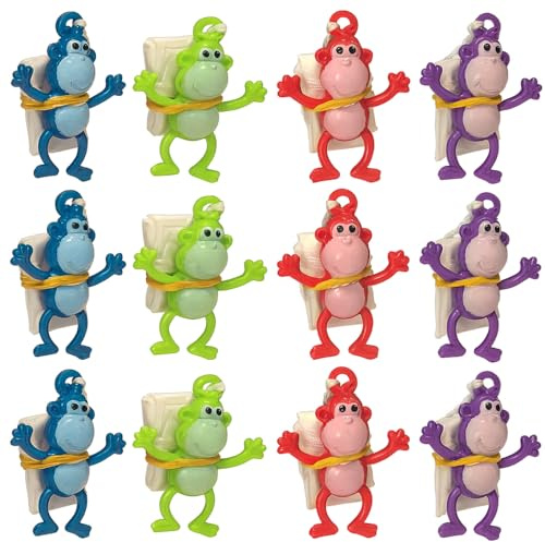 ArtCreativity 12 Set 1.75” Mini Monkey Parachute Toys for Kids for Boys and Girls, Vinyl Toys in Assorted Colors,Durable Plastic Guys Playset, Fun Zoo Animal Themed Party Favors