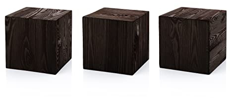 DECOKTIVO Holzständer Set, Holzblock, Baumstamm Deko, Bodenwindlicht Säule, Blumensäule Holz, Dekosäule, Stabil und Langlebig, Schwarz, 20x20x20 cm, 3 Stück