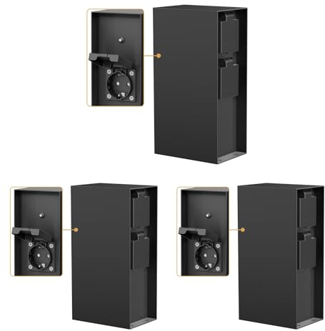 ledscom.de 3 pièces Colonne de Prises de Courant de Jardin POMI pour l'extérieur, IP44, capteur crépusculaire, 3X, Acier Inoxydable, Noir, carré, 23 cm