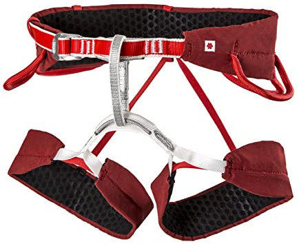 Ocun FLIT Rock Climbing Harness | Lightweight, Breathable Half Body Safety Harness for Rappelling | 4 Gear Loops for Belaying | Adjustable Climbing Belt, WineMerlot, L