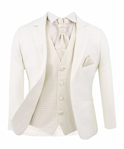 Boys Page Boy Communion White Suit with Ivory Waistcoat Shirt Cravat Tailored Fit 6 Piece Confirmation Christening Wedding Set Age 8 Years