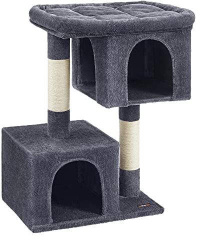 Feandrea Cat Tree Tower, 101 cm, XL, for Extra Large Cats up to 20 kg, Large Perch, 2 Caves, Scratching Post, Smoky Grey PCT614G01