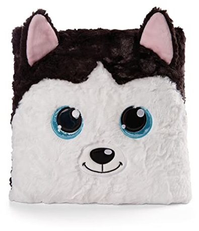 Kissen GLUBSCHIS Husky Barkley 30x30cm weiß-schwarz figürlich - Flauschiges Kuscheltierkissen für Jungen, Mädchen, Babys und Kuscheltierliebhaber – ideal für Zuhause, Kindergarten oder unterwegs