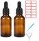 TUAKIMCE 2 x 30ml Amber Glass Dropper Bottles, Amber Brown Glass Bottles with Dropper Pipettes, Small Sample Refillable Bottles