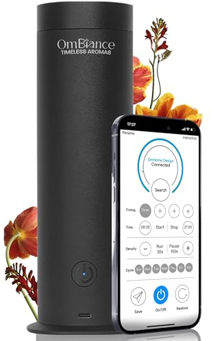 Ombiance - Difusor de Aromas y Aceites Esenciales Profesional | Controlado por Aplicación | Humidificador y Purificador Aire | Absorbe Olores | Regalo Ideal, Negro, 300m3, Aluminio