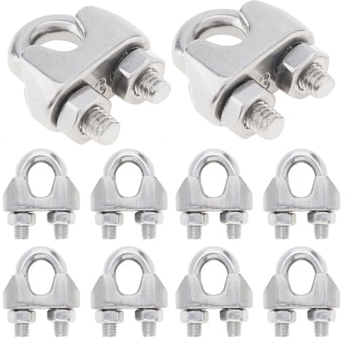 10 pcs Wire Rope Clamp M6, PNXKTXO 1/4 Cable Clamps, 304 Stainless Steel Cable Clip Clamp U Bolt Saddle Fastener