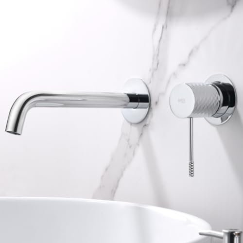 IMEX - Grifo Lavabo Empotrado | Grifo Empotrado Baño con Agua Fria y Caliente | Grifo Monomando Lavabo Pared con Ahorro de Agua | Serie Génova | Color Cromado