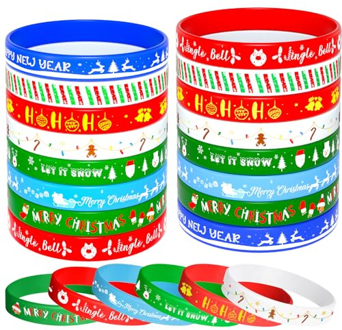 NEBURORA 24 st jul-silikonarmband 8 stilar gummiarmband julmönster armband för god jul tema fest dekor tillbehör tillbehör