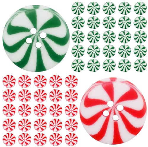 50 botones decorativos de caramelos navideños, botones de costura navideños para decoraciones de ropa, botones de caramelos navideños de dos colores para invierno, suministros de artesanía con botone
