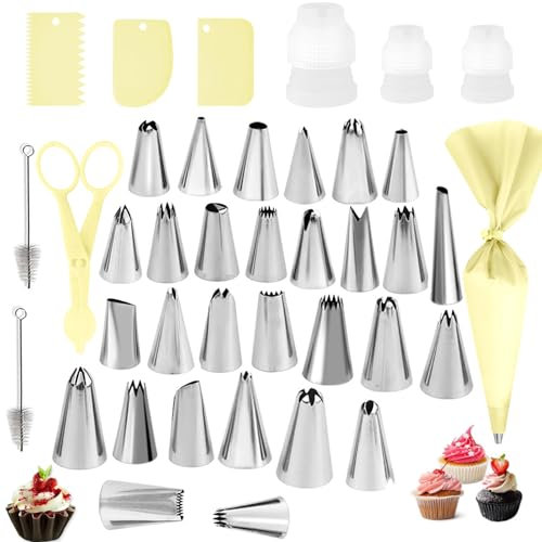 Beccucci Sac a Poche Professionali, 38 Pezzi Decorazione Torte Set,Beccucci in Acciaio Inox, Bocchette Sac a Poche, Beccuccio Sacca a Poche Grandi per Piping per Decorare Cupcakes,Torte